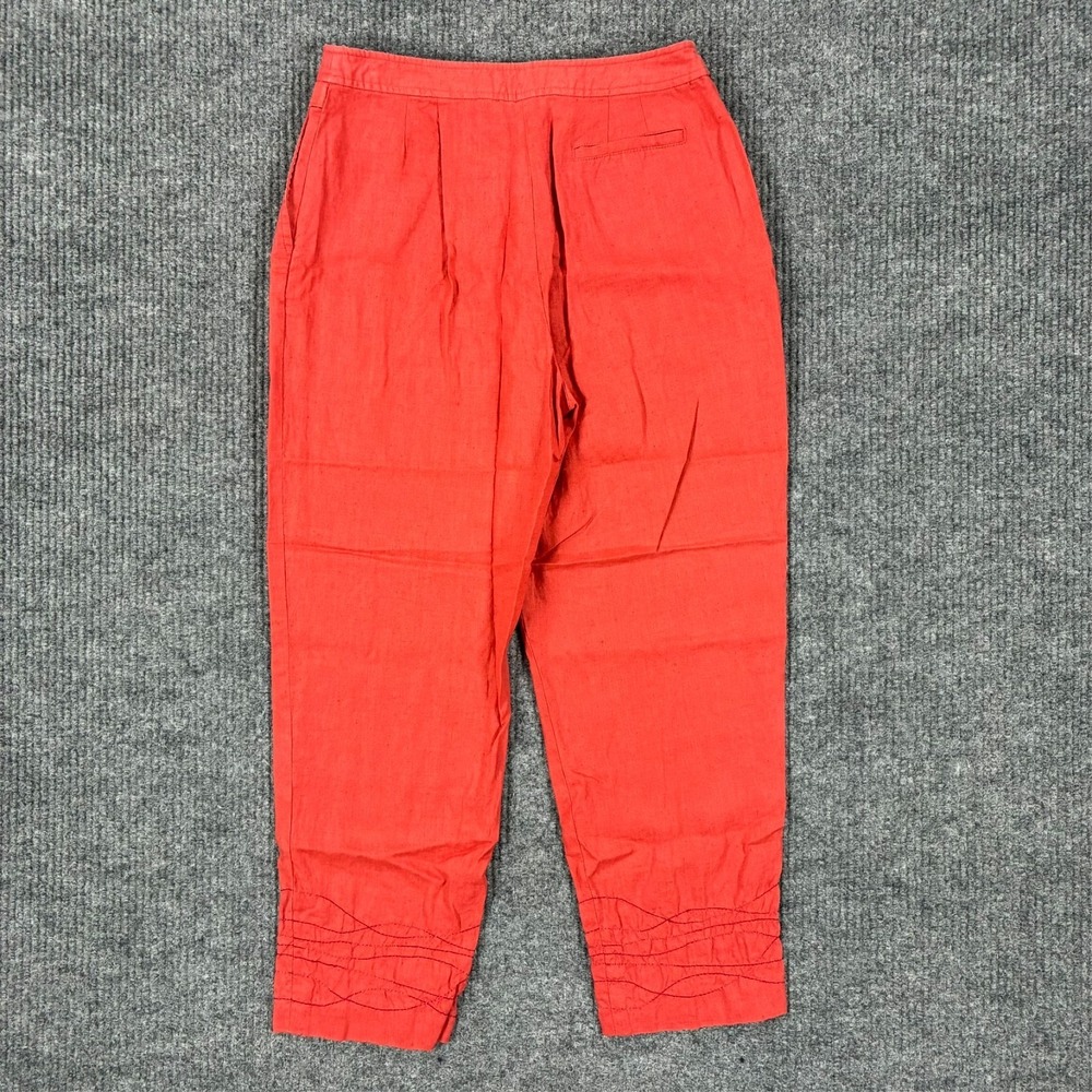Apostrophe 100% Linen Cropped Pants Womens Size 6 Coral Casual High Rise - Picture 2 of 10